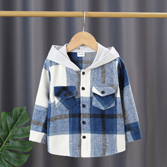 Cotton Button Plaid Hooded Jacket