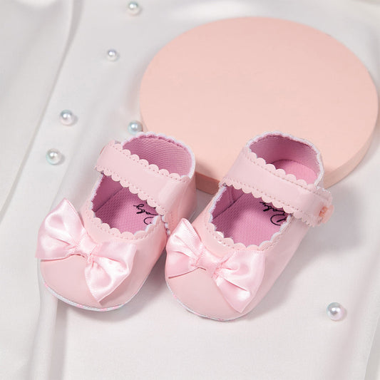 Wavy Edge Bow Shoes - Pink