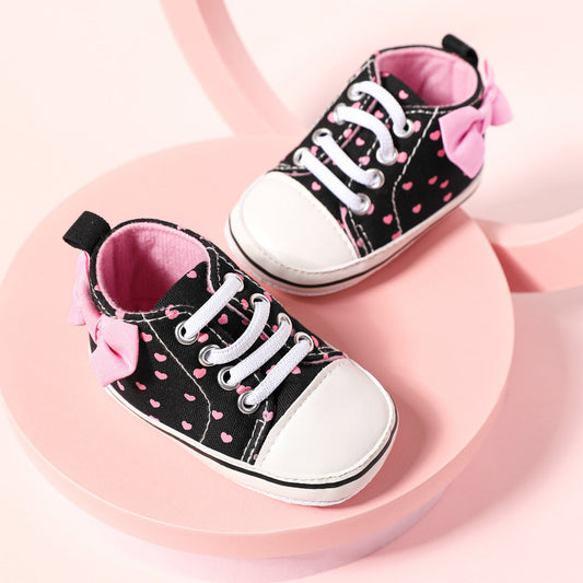 Heart Pattern Bow Decor Shoes - Pink